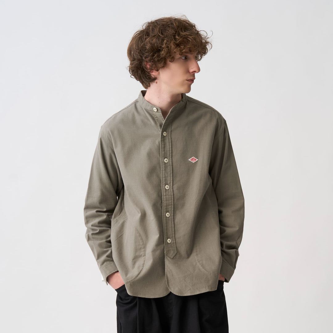 Men's Cotton Flannel Band Collar Shirt