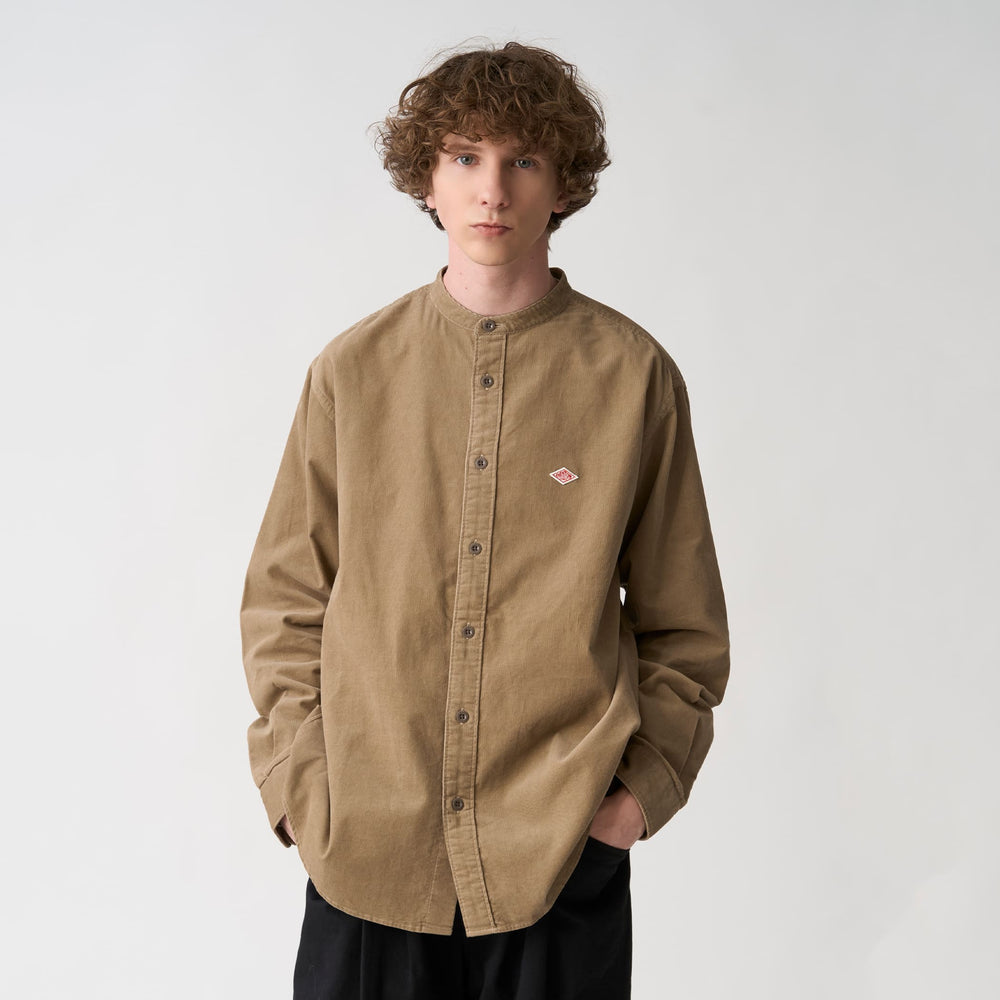 Men's Corduroy Band Collar Shirt