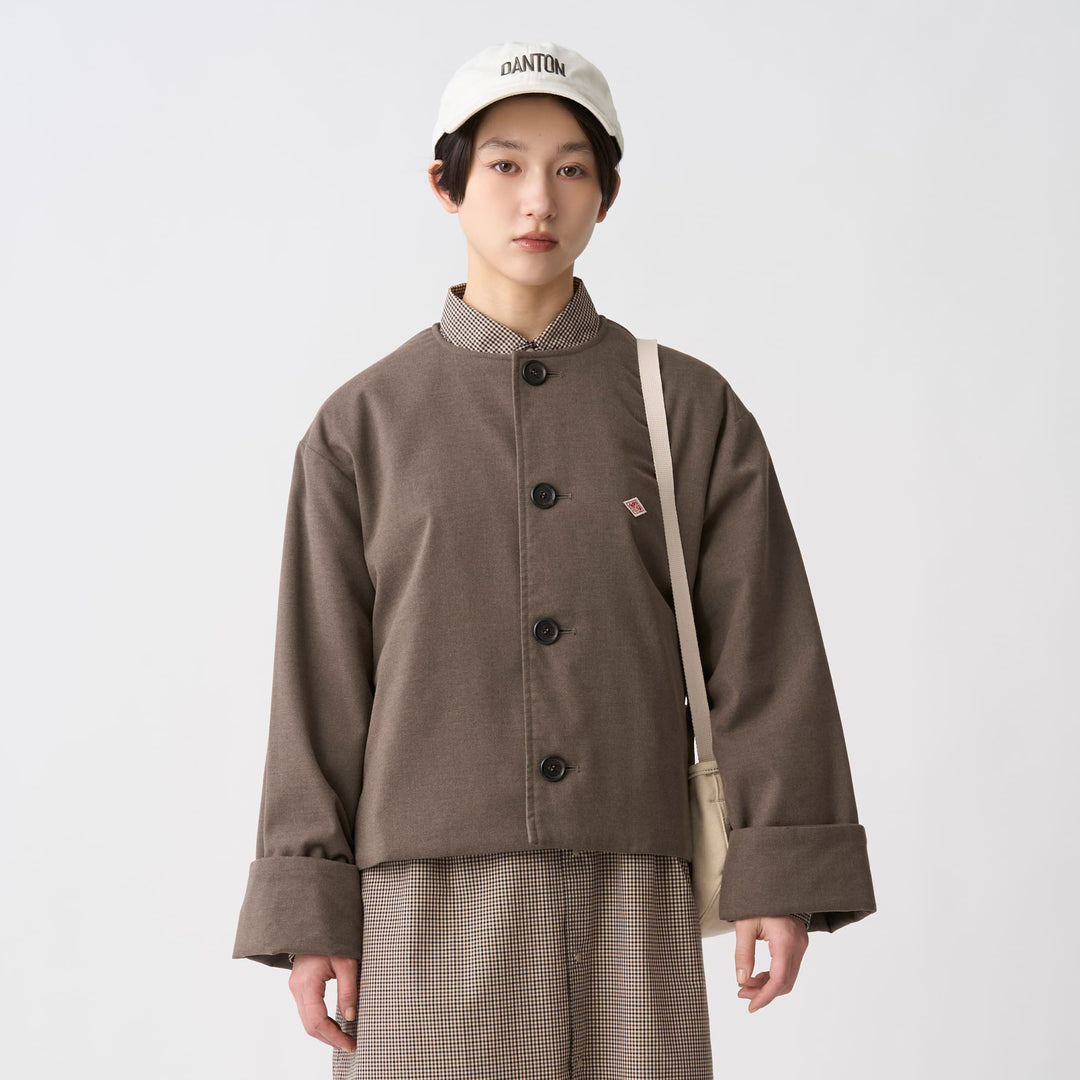 Women's Wool Like Insulation Collarless Wide Jacket