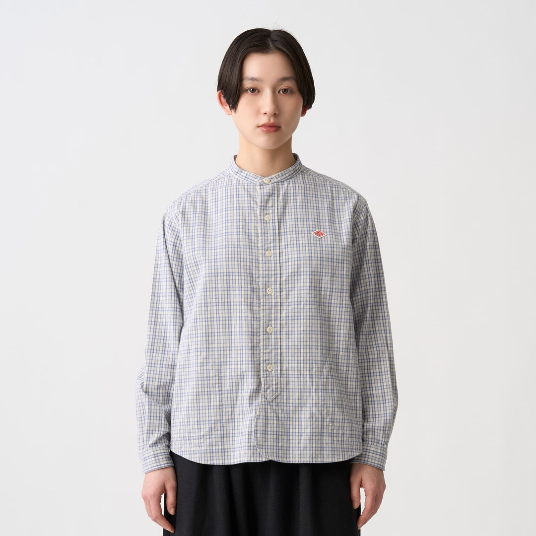 Women's Brushed Twill Band Collar Shirt - Check