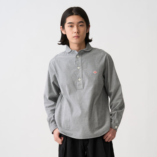 Men's Cotton Flannel Round Collar Pullover Shirt