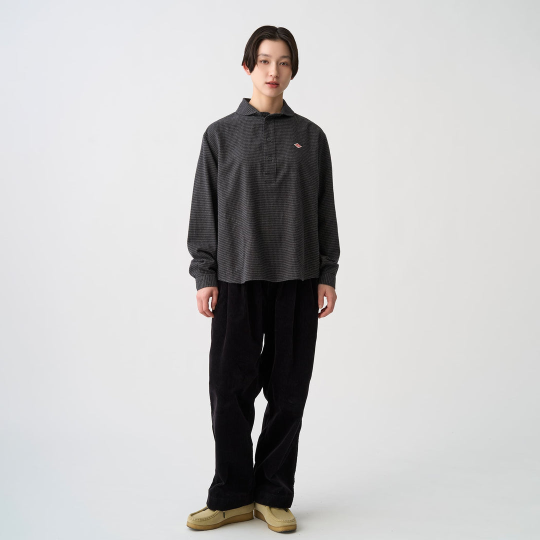 Women's Flannel Round Collar Pullover Shirt - Check
