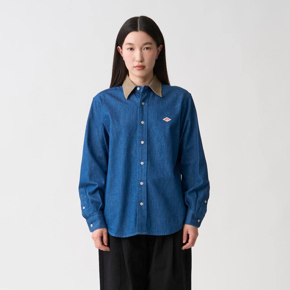 Women's Denim Corduroy Collar Shirt