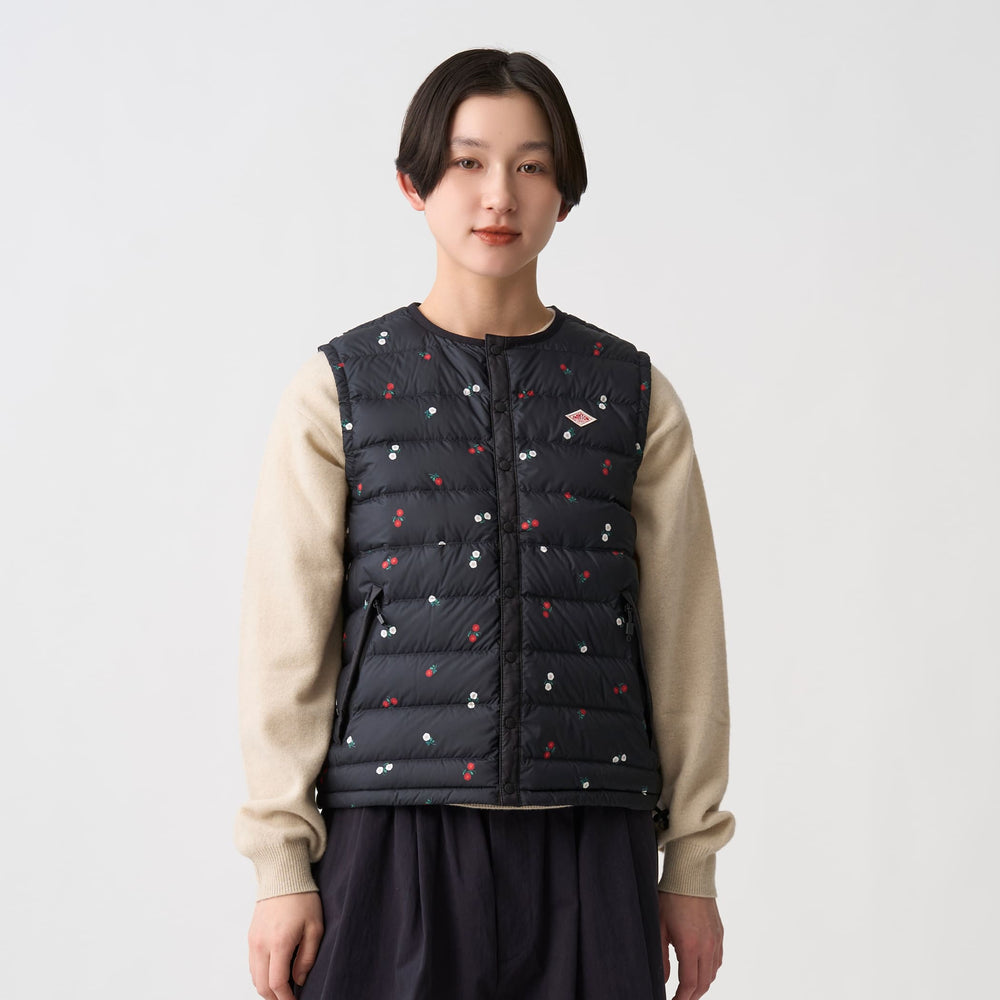 Women's Crewneck Inner Down Vest - Flower Print