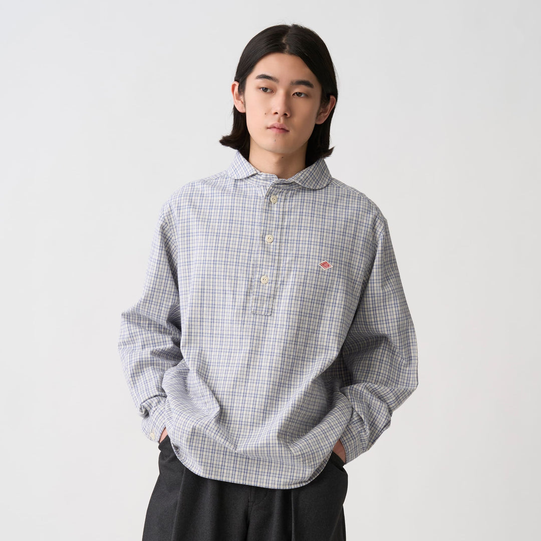 Men's Brushed Twill Round Collar Pullover Shirt - Check