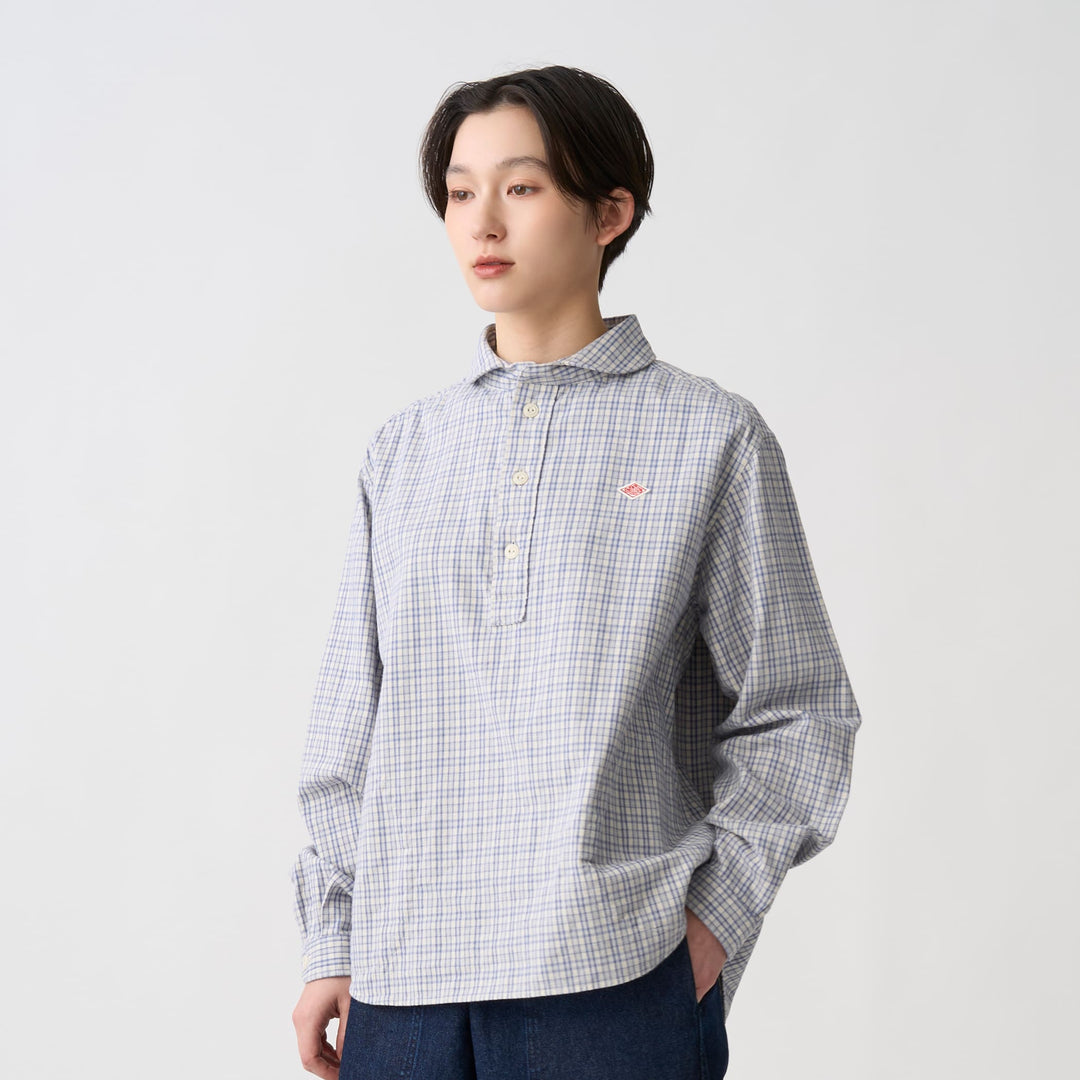Women's Brushed Twill Round Collar Pullover Shirt - Check