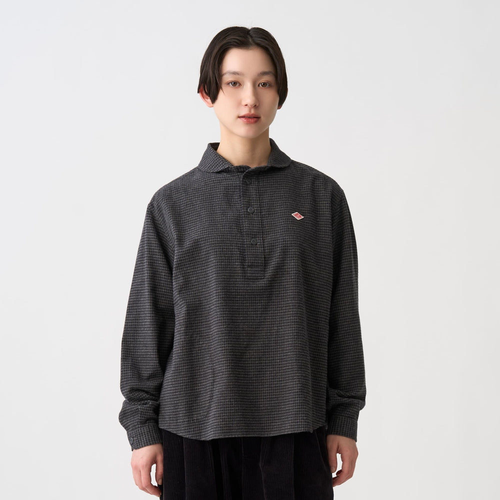Women's Flannel Round Collar Pullover Shirt - Check