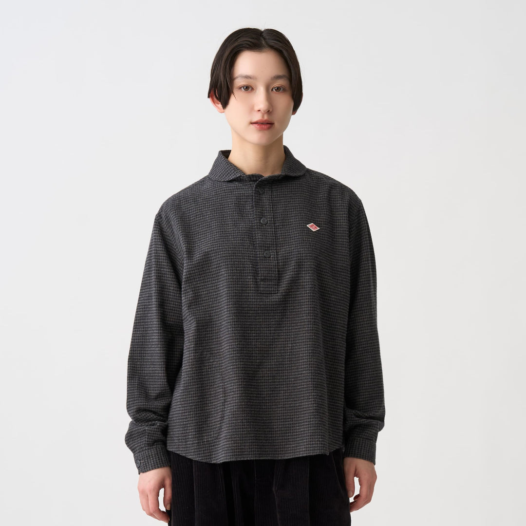 Women's Flannel Round Collar Pullover Shirt - Check