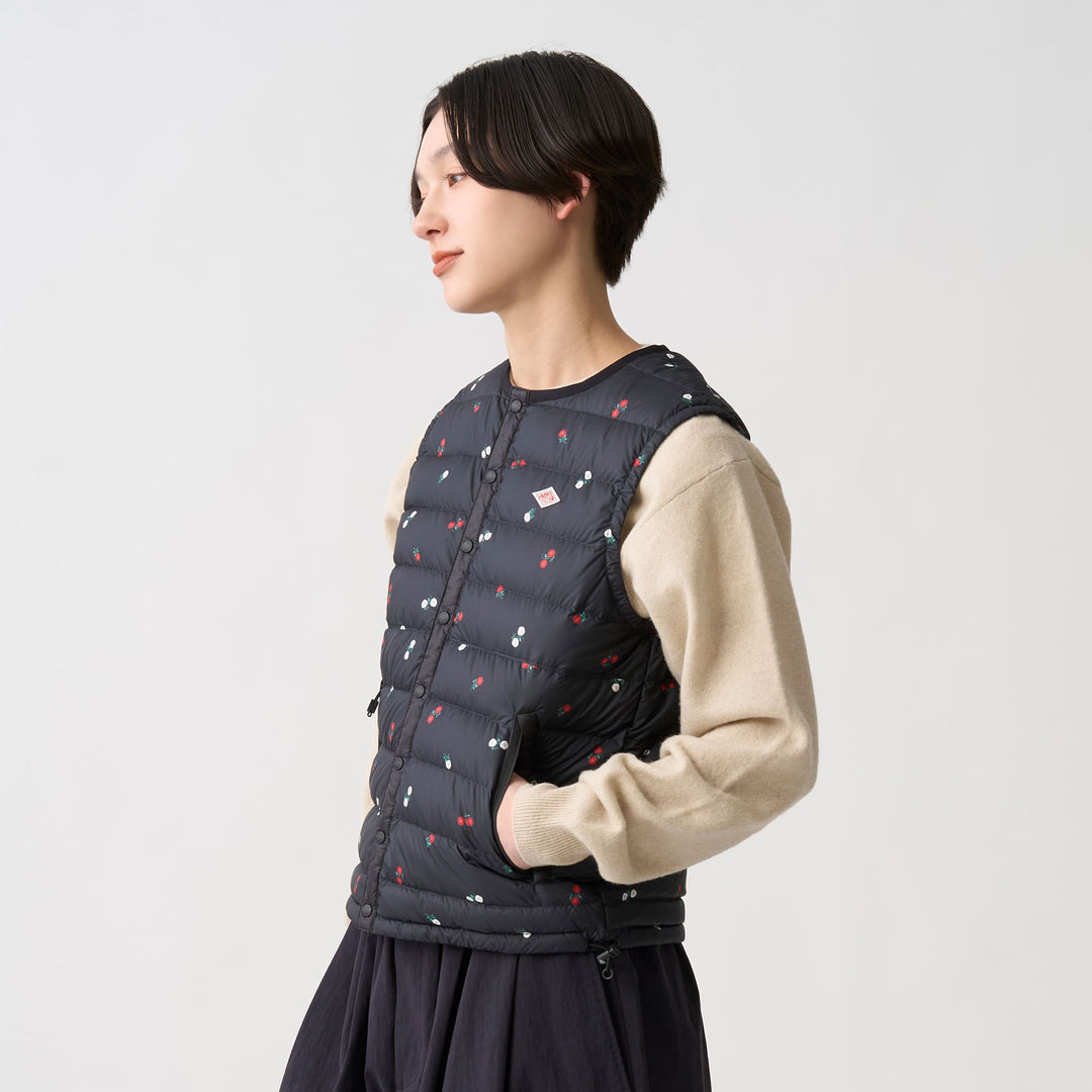 Women's Crewneck Inner Down Vest - Flower Print