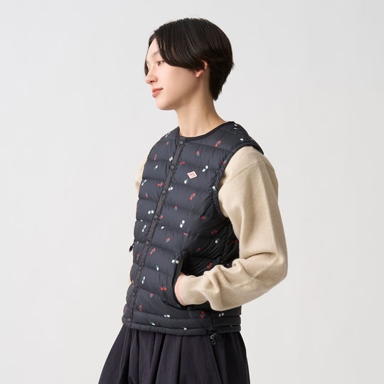 Women's Crewneck Inner Down Vest - Flower Print