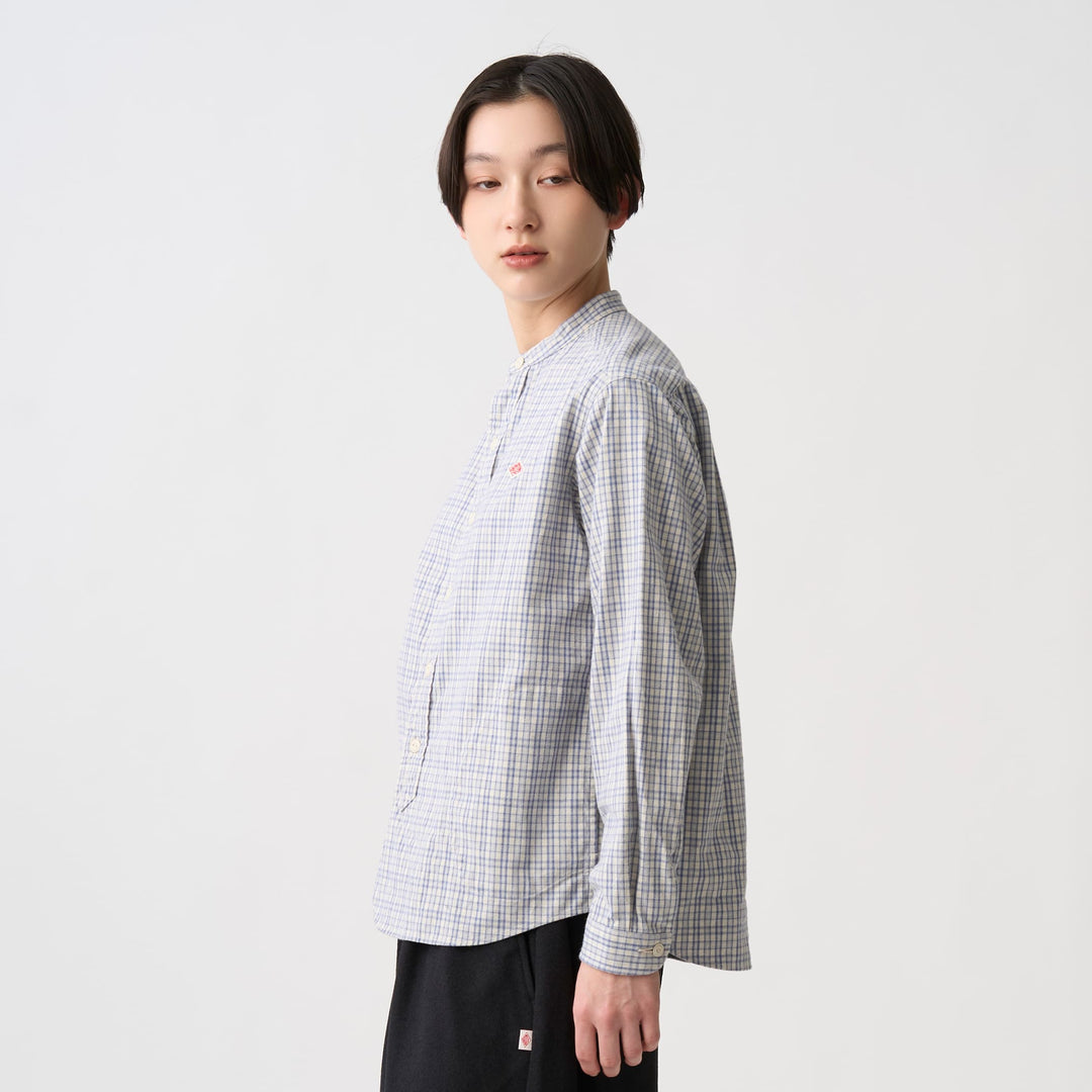 Women's Brushed Twill Band Collar Shirt - Check