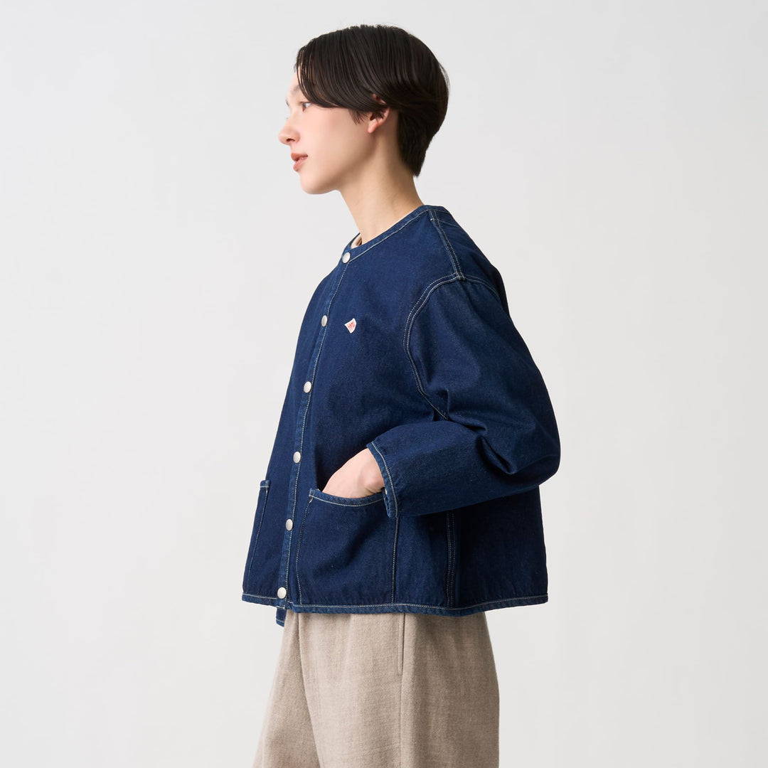 Women's Denim Collarless Jacket