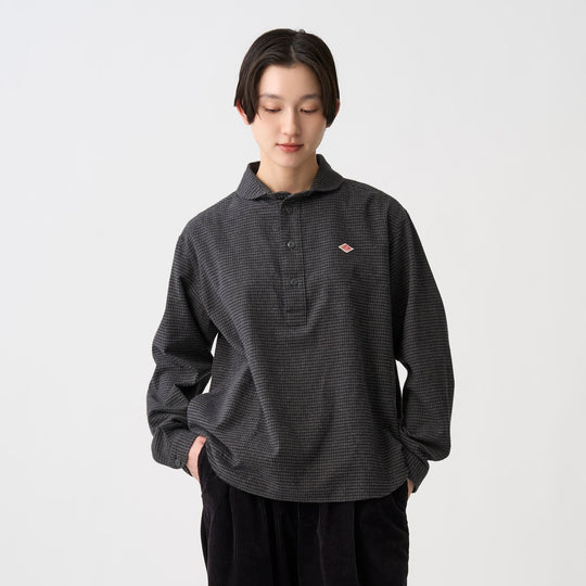 Women's Flannel Round Collar Pullover Shirt - Check