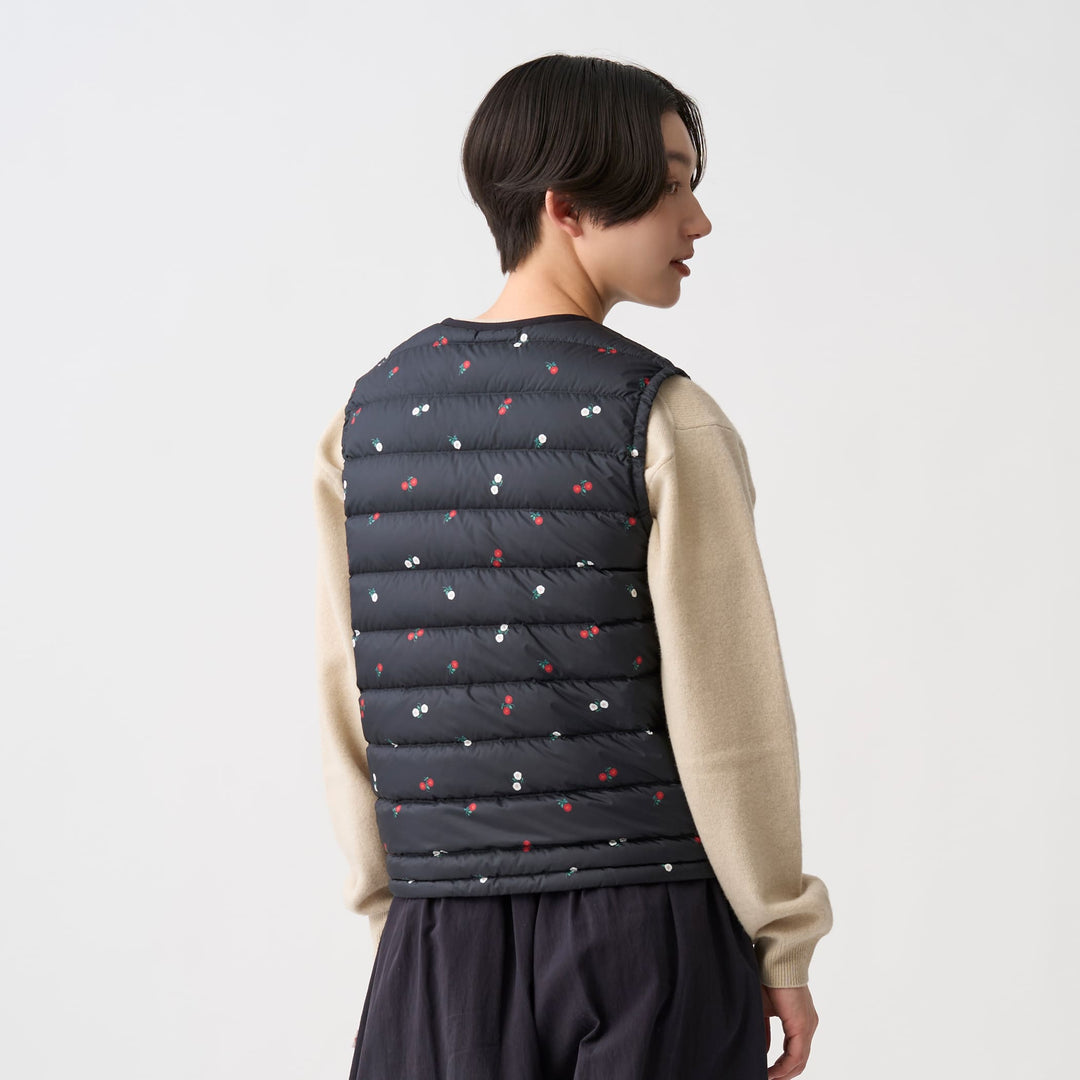Women's Crewneck Inner Down Vest - Flower Print