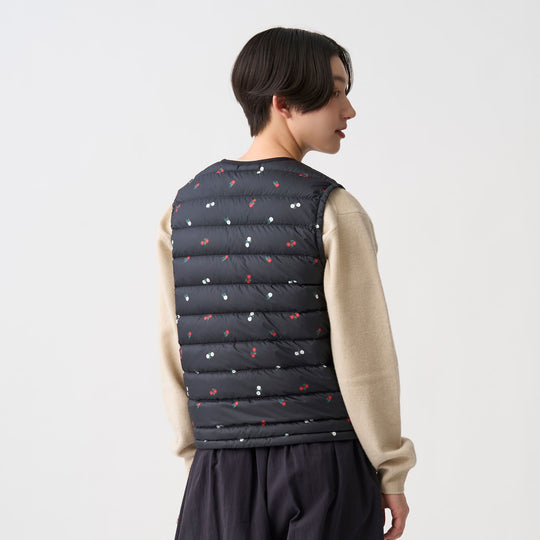 Women's Crewneck Inner Down Vest - Flower Print