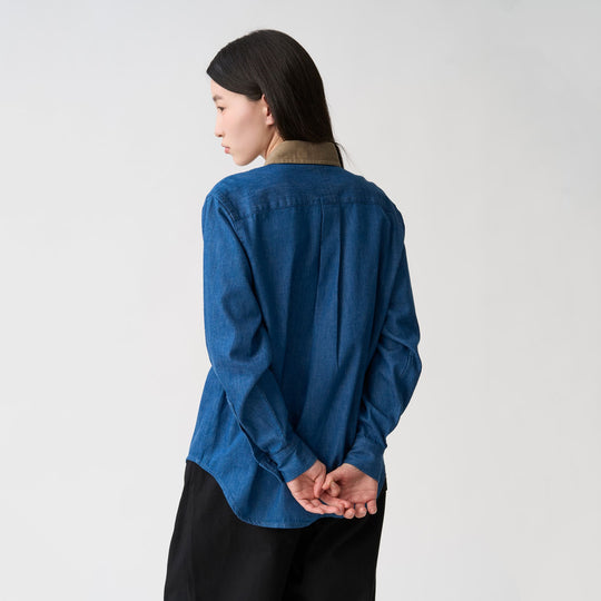 Women's Denim Corduroy Collar Shirt