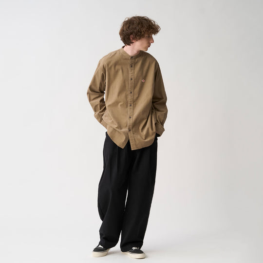 Men's Corduroy Band Collar Shirt