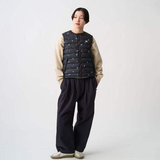 Women's Crewneck Inner Down Vest - Flower Print