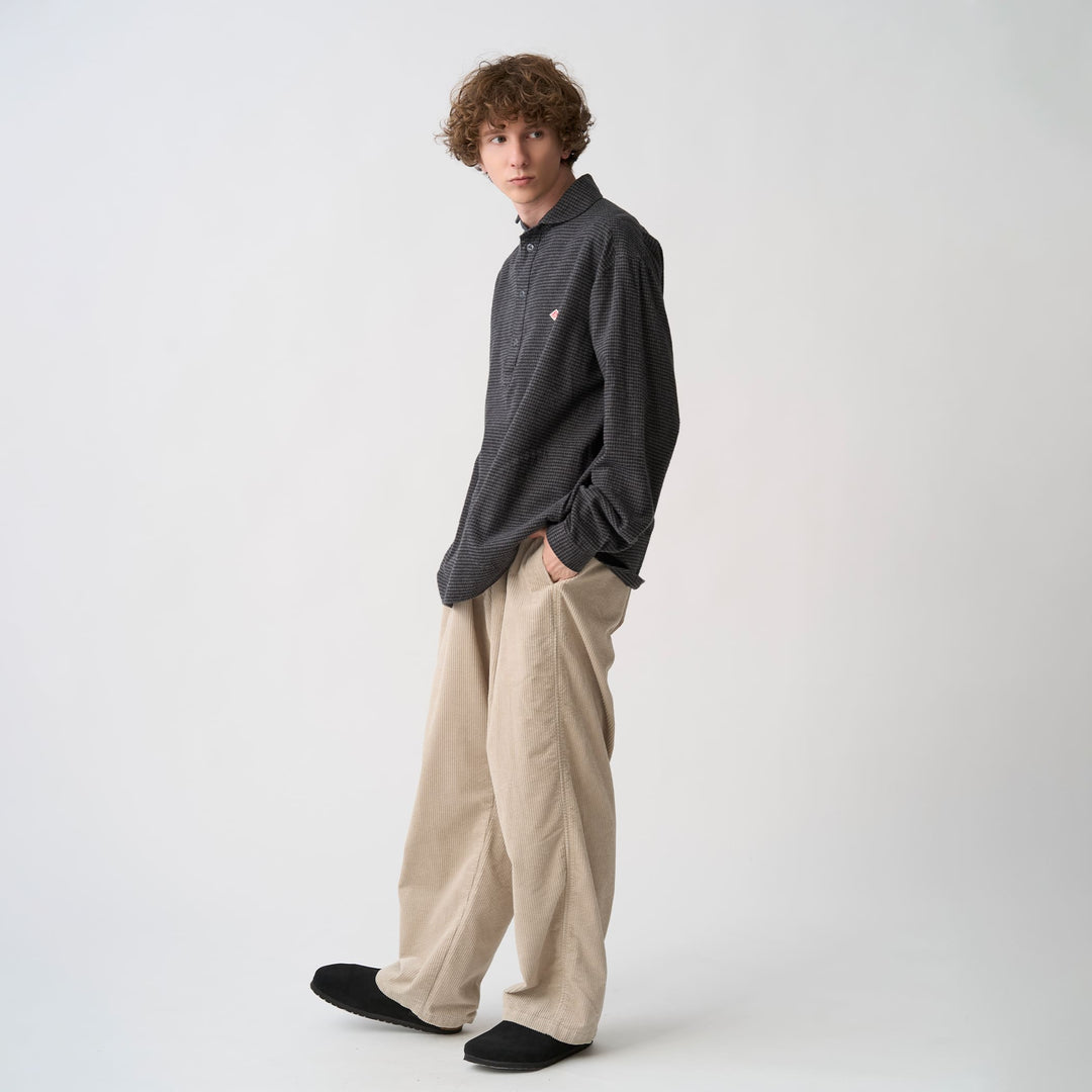 Men's Flannel Round Collar Pullover Shirt - Check