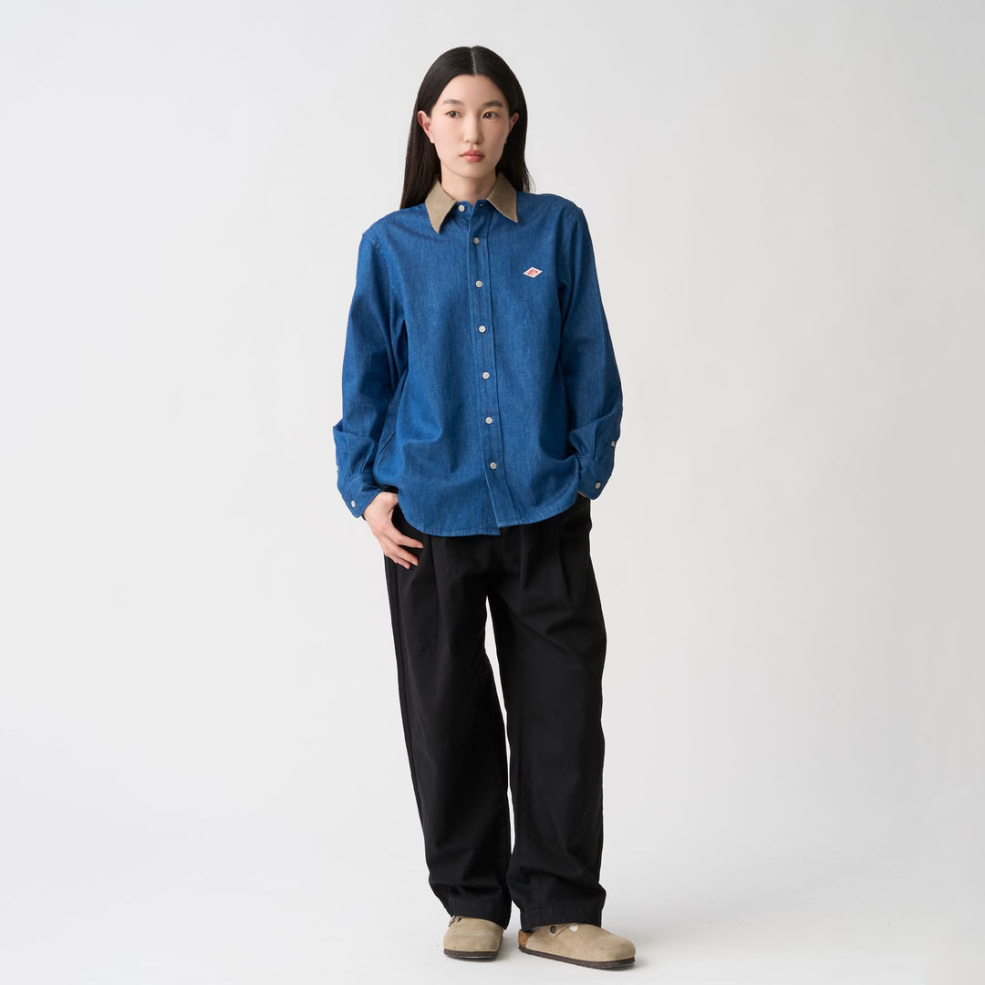 Women's Denim Corduroy Collar Shirt
