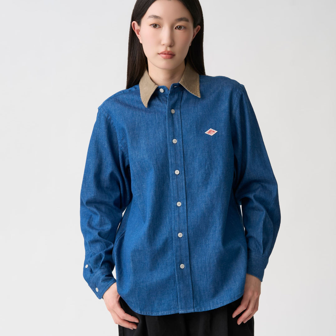 Women's Denim Corduroy Collar Shirt