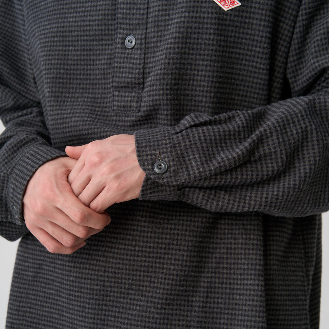 Men's Flannel Round Collar Pullover Shirt - Check