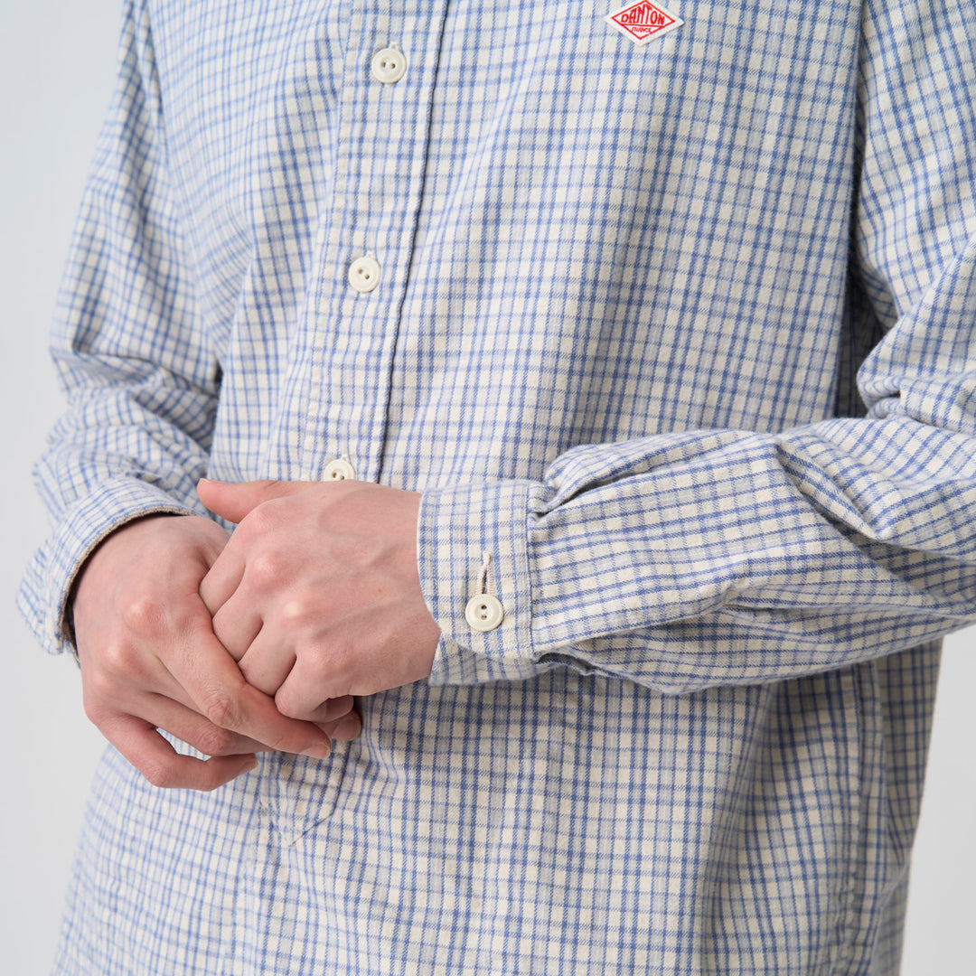 Men's Brushed Twill Band Collar Shirt - Check