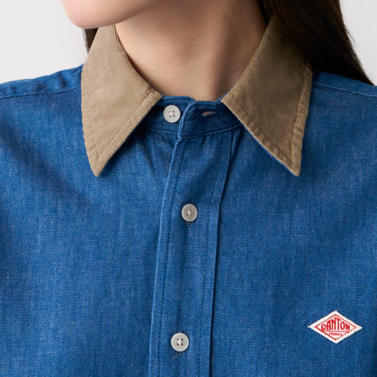 Women's Denim Corduroy Collar Shirt