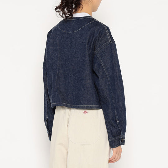 Women's Denim Collarless Short Jacket