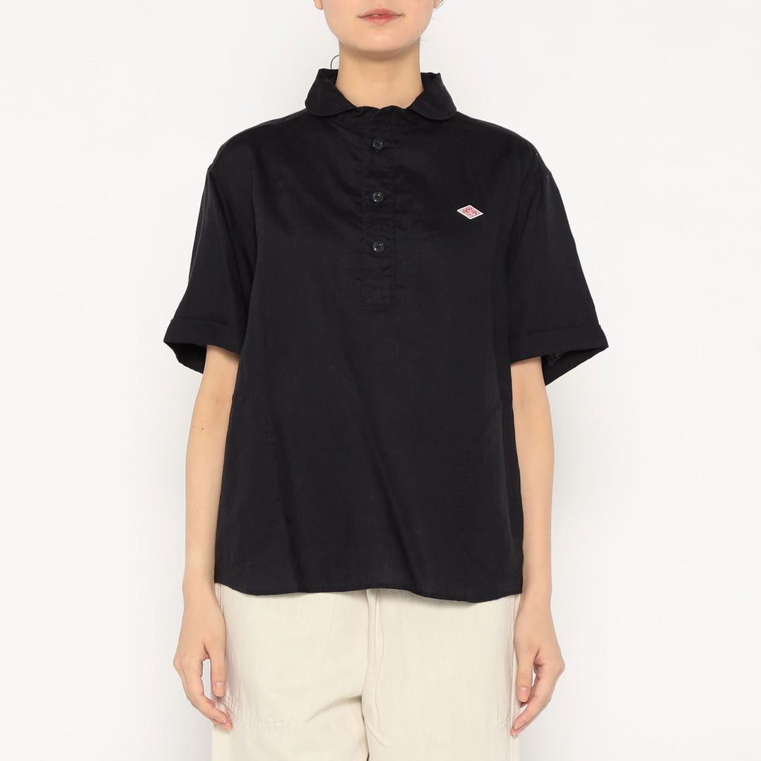 Women's Linen Round Collar Short Sleeve Pullover Shirt