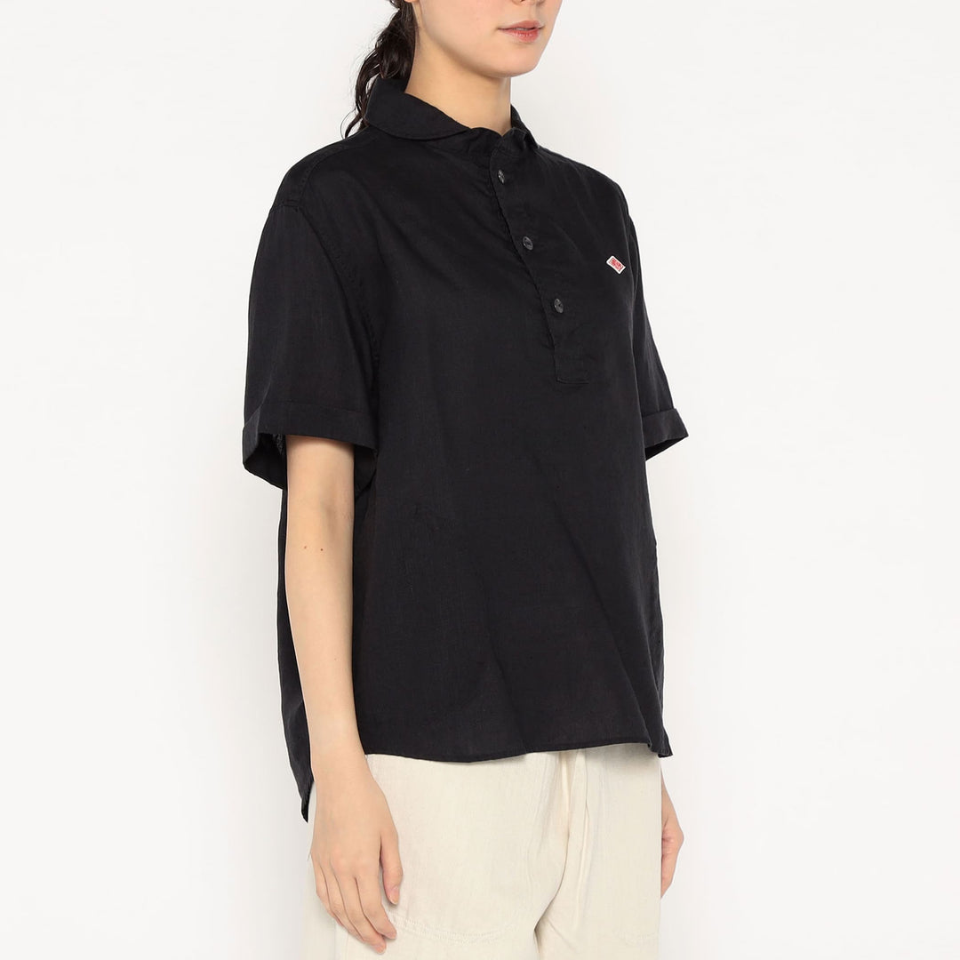 Women's Linen Round Collar Short Sleeve Pullover Shirt