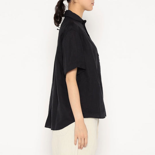 Women's Linen Round Collar Short Sleeve Pullover Shirt