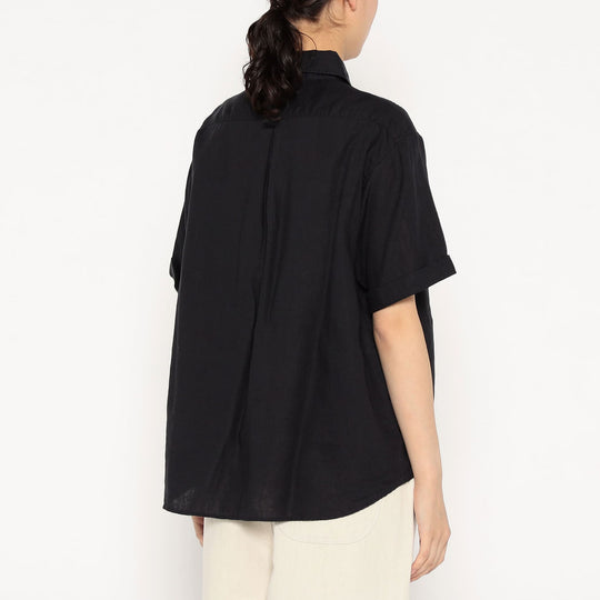 Women's Linen Round Collar Short Sleeve Pullover Shirt
