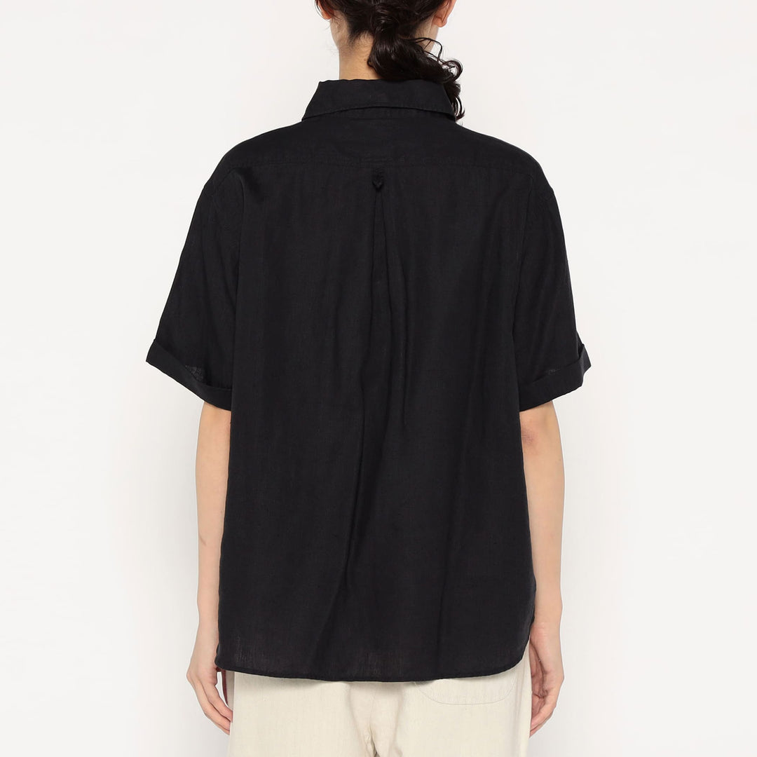 Women's Linen Round Collar Short Sleeve Pullover Shirt