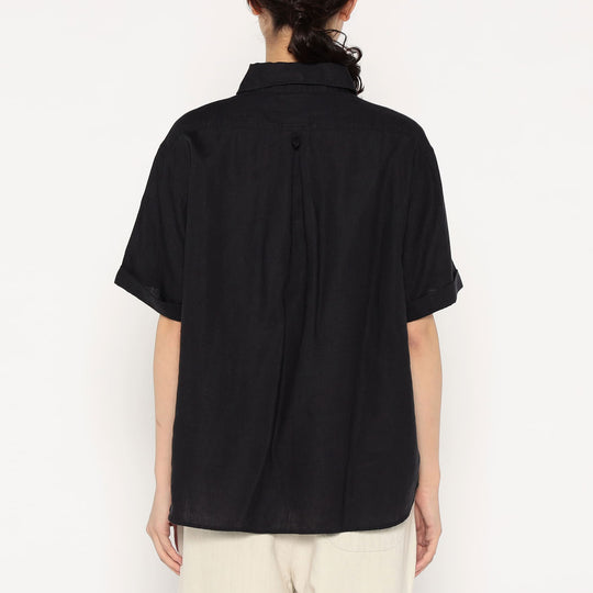 Women's Linen Round Collar Short Sleeve Pullover Shirt