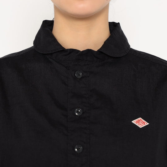 Women's Linen Round Collar Short Sleeve Pullover Shirt