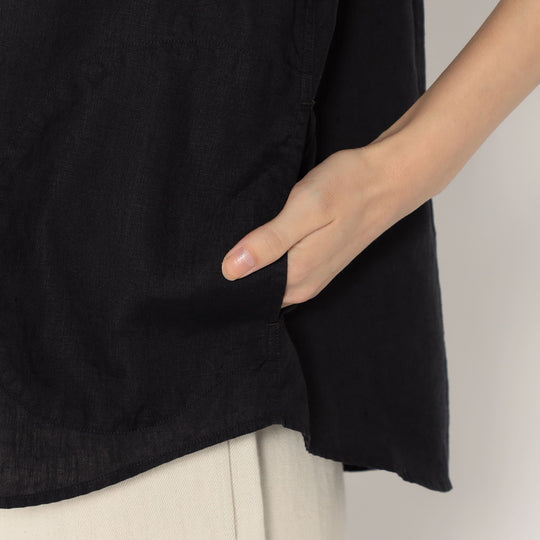 Women's Linen Round Collar Short Sleeve Pullover Shirt