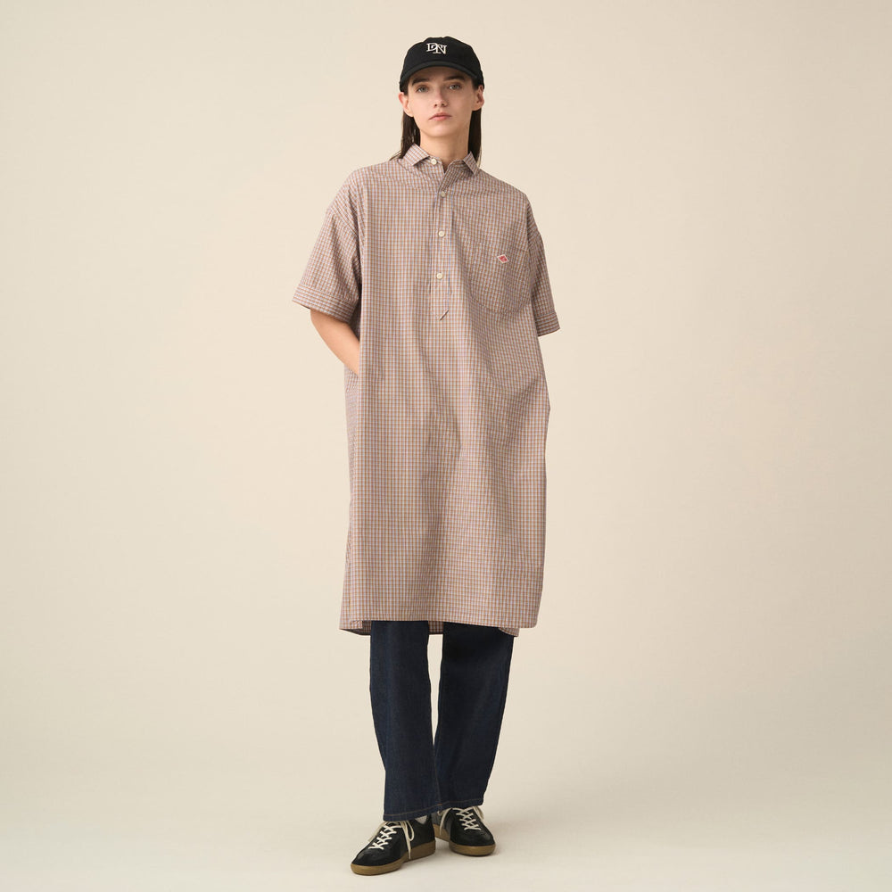 Women's Cotton Poplin Pullover Shirt Dress Plaid
