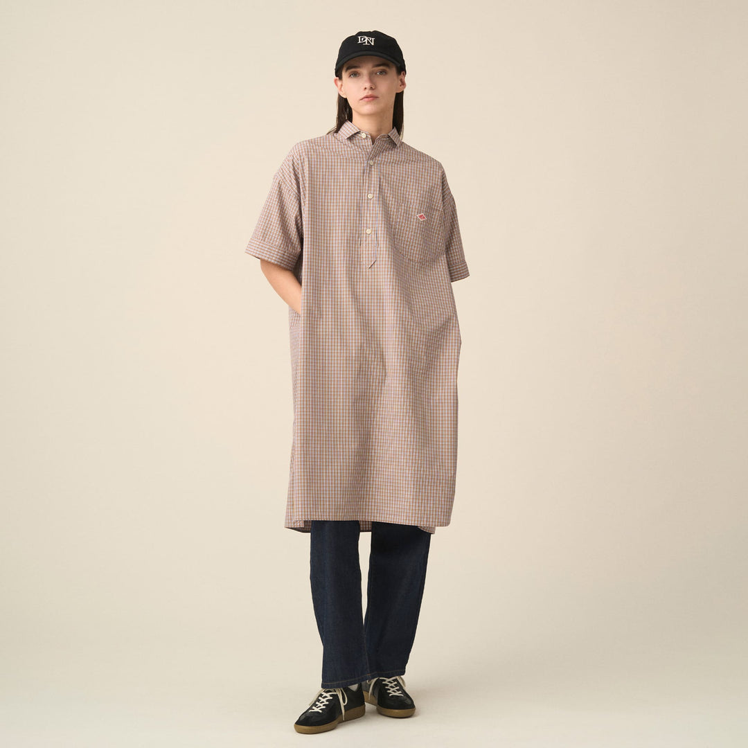 Women's Cotton Poplin Pullover Shirt Dress Plaid