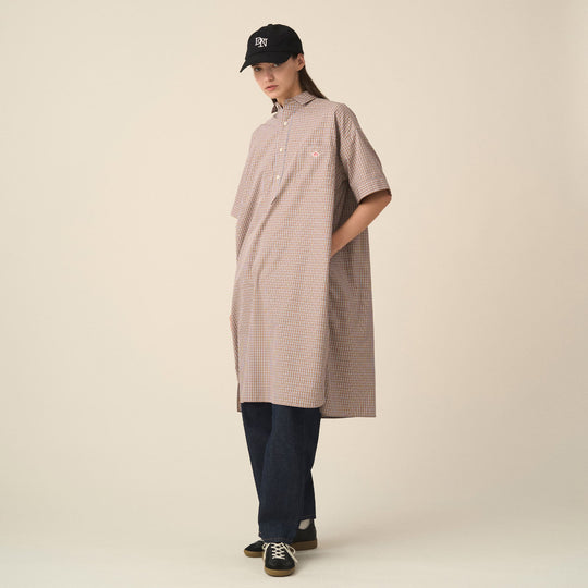 Women's Cotton Poplin Pullover Shirt Dress Plaid