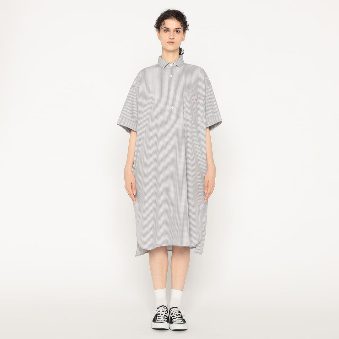 Women's Cotton Poplin Pullover Shirt Dress Plaid