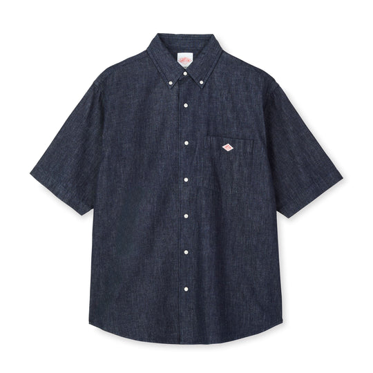 Men's Denim Dungaree Short Sleeve Button-Down Shirt