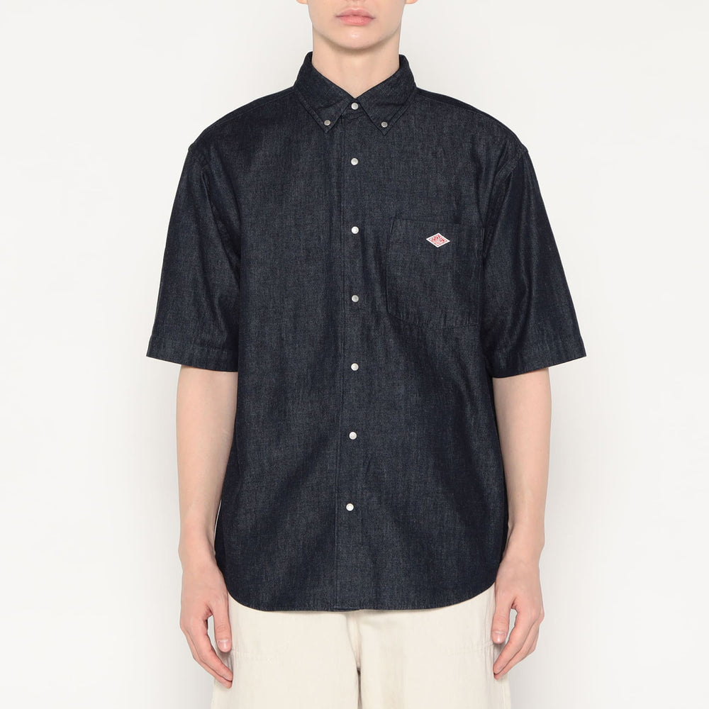 Men's Denim Dungaree Short Sleeve Button-Down Shirt