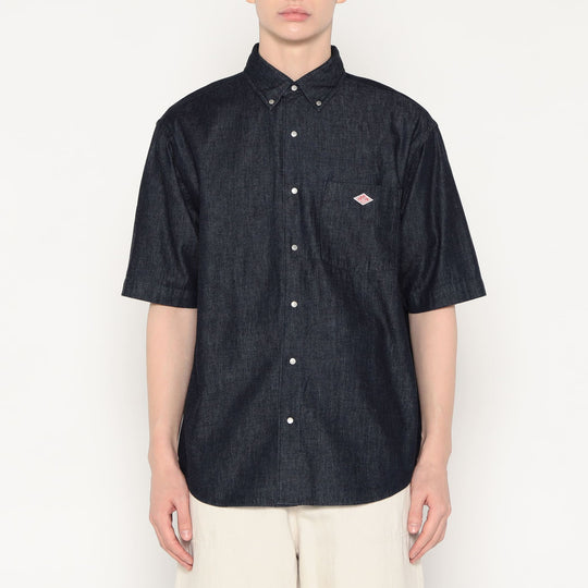 Men's Denim Dungaree Short Sleeve Button-Down Shirt