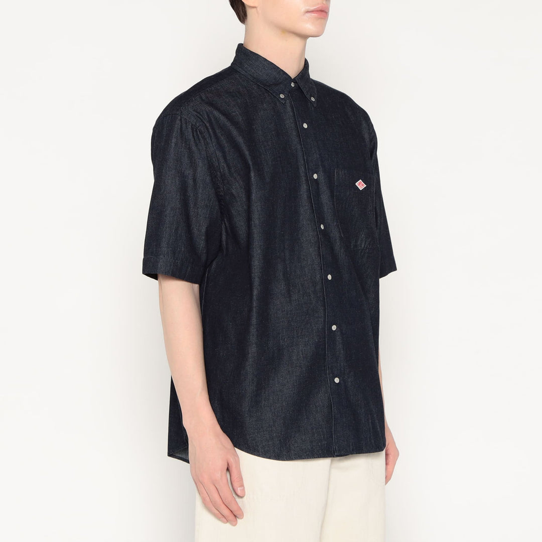 Men's Denim Dungaree Short Sleeve Button-Down Shirt