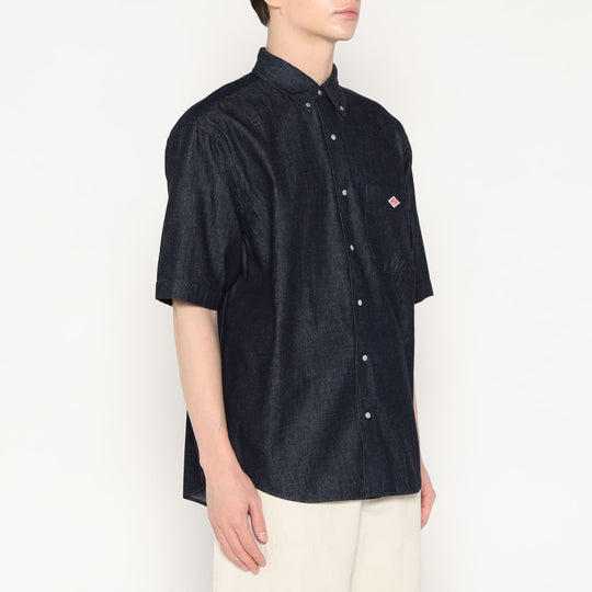 Men's Denim Dungaree Short Sleeve Button-Down Shirt