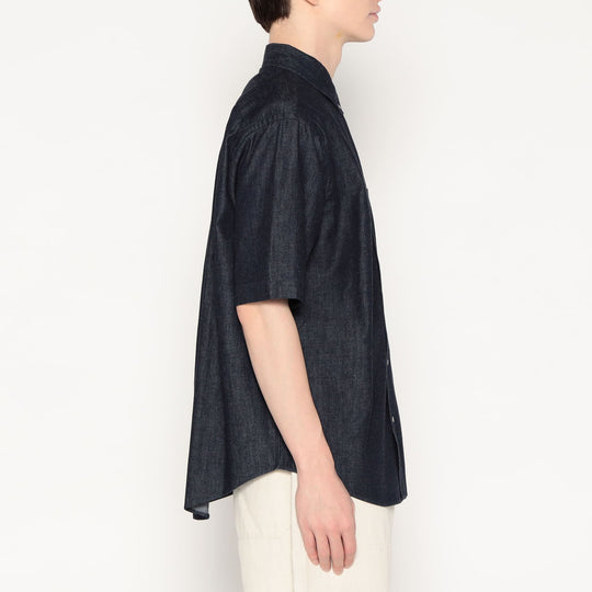 Men's Denim Dungaree Short Sleeve Button-Down Shirt