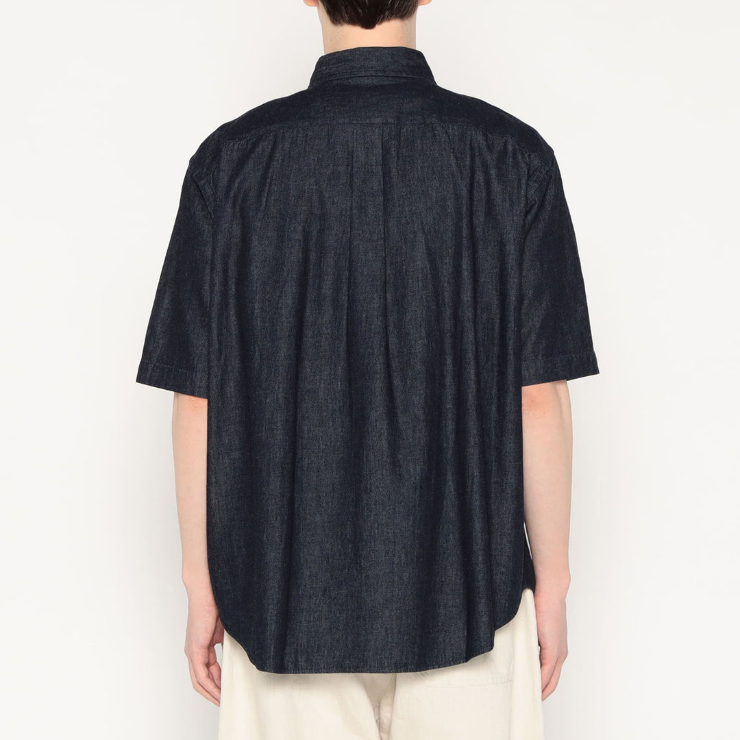 Men's Denim Dungaree Short Sleeve Button-Down Shirt