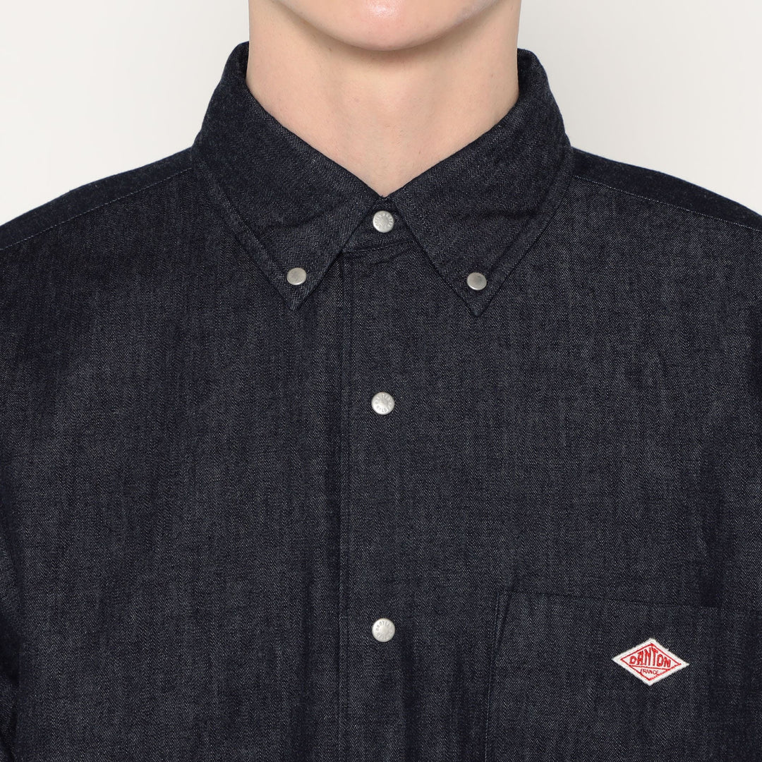 Men's Denim Dungaree Short Sleeve Button-Down Shirt