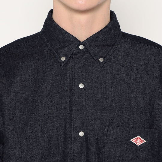 Men's Denim Dungaree Short Sleeve Button-Down Shirt